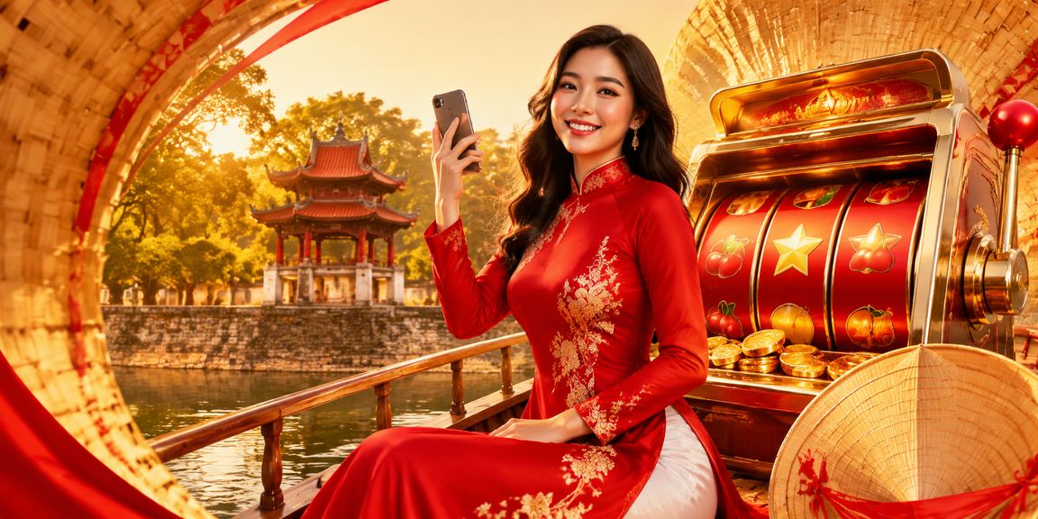 Người phụ nữ Hà Nội mặc áo dài chơi slot game trên điện thoại tại quán cà phê