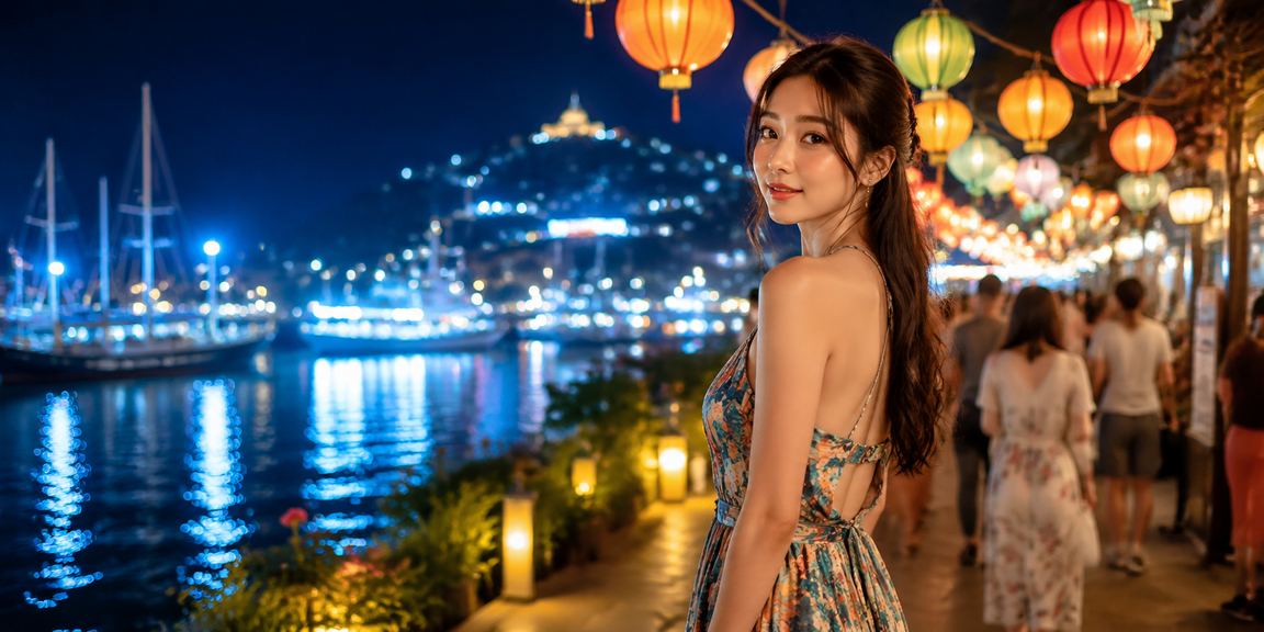 Nhóm bạn trẻ tại chợ đêm Nha Trang cùng nhau xem kết quả thể thao và chương trình ưu đãi trên điện thoại